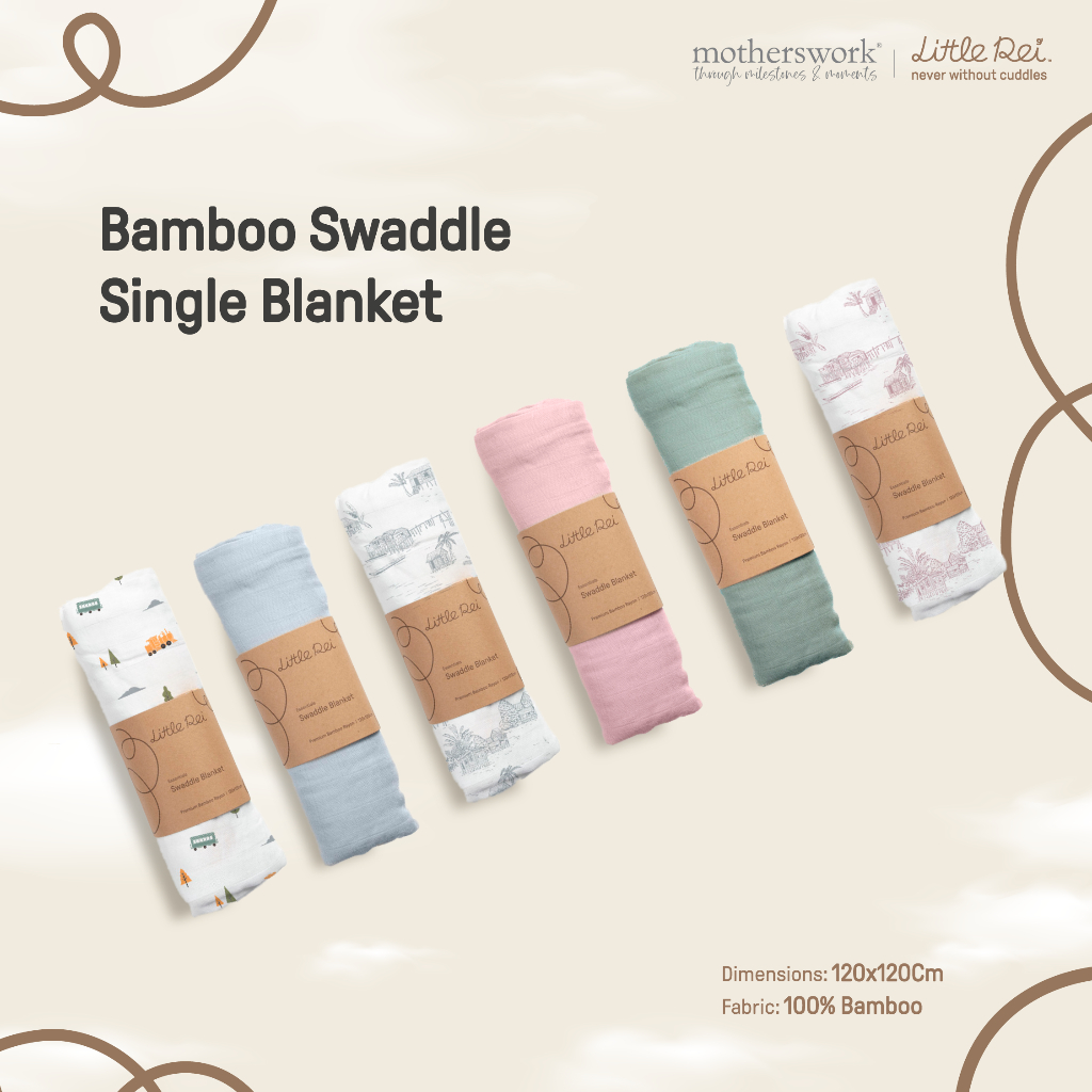 Little Rei - ผ้าอ้อมห่อตัว มัสลินใยไผ่ 120x120 ซม. (แพ็ค 1 ชิ้น) | Bamboo Muslin Swaddle 120x120 cm (1 pc)
