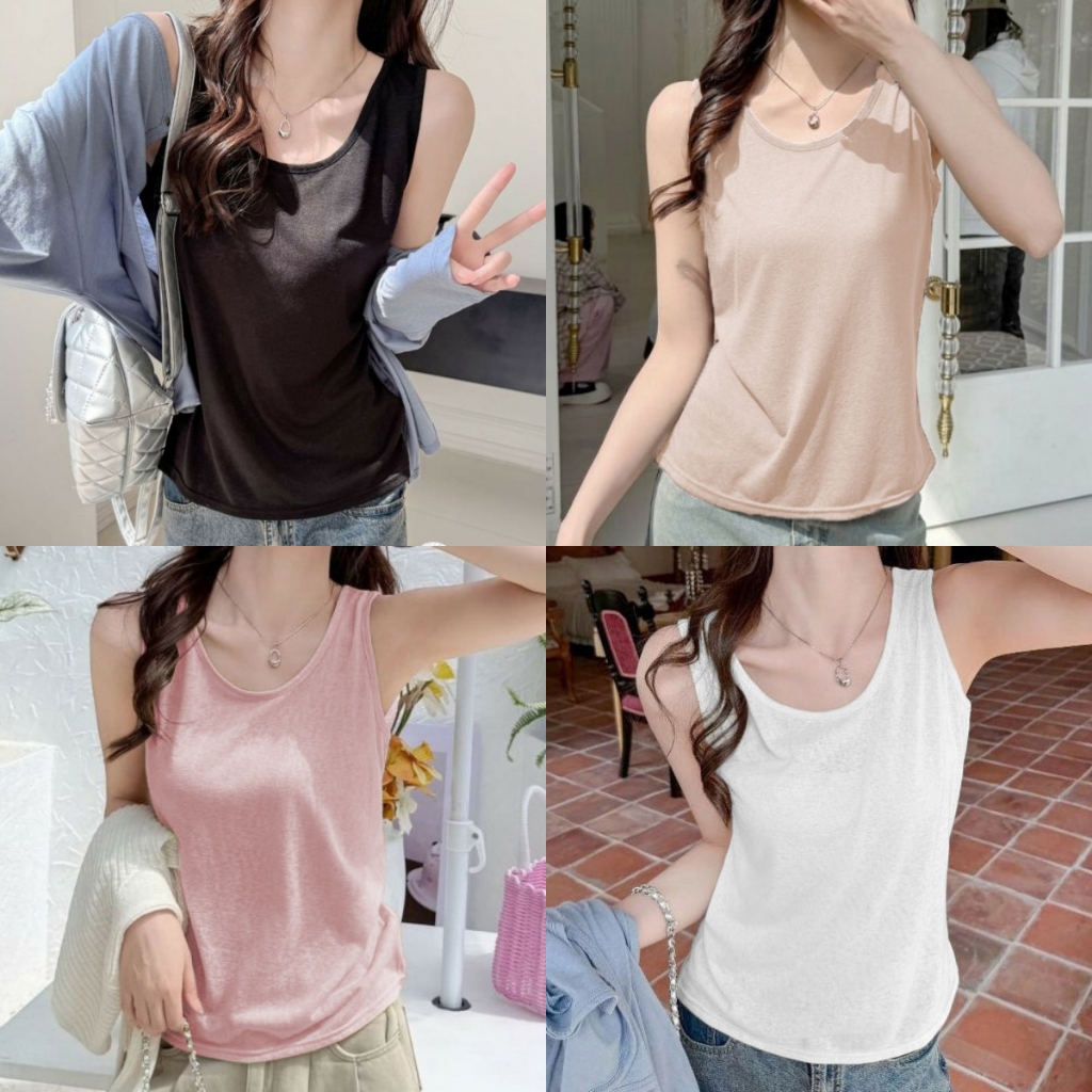 เสื้อกั๊ก เสื้อยืดผ้าฝ้าย มินิมอล สีนุ่มผ้านุ่ม เเมทช์ง่าย ไม่อบอ้าว #2391