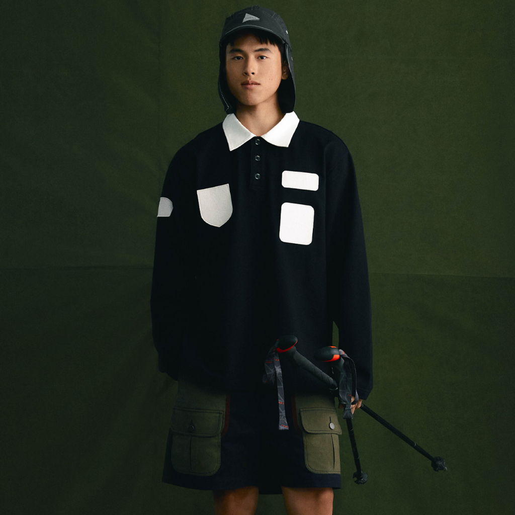 [MOO 10/25] Velcro Inspired Patchwork Rugby Shirt เสื้อรักบี้ แขนยาว ผ้าเจอร์ซี่ แต่งปกโปโล ดีเทลแต่งชิ้นอาร์ม