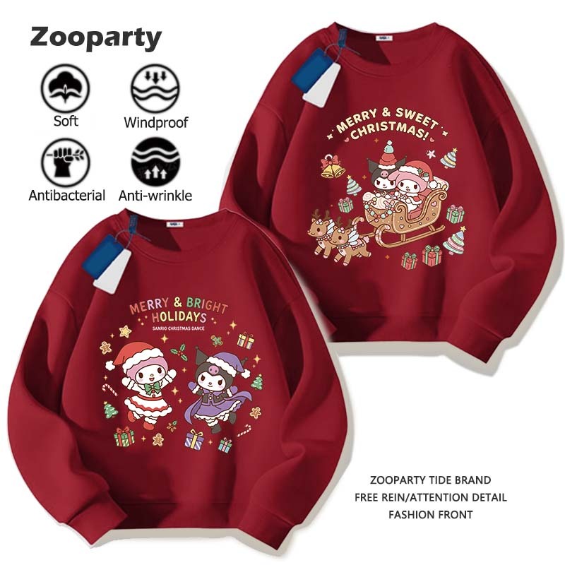 Merry Christmas Sweatshirts คอกลม Sanrio Kuromi & My Melody แนวโน้ม ใหม่ เสื้อแขนยาว(พร้อมส่ง)