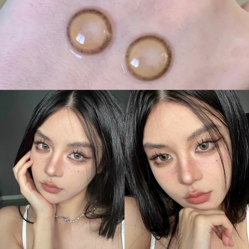 【ซื้อครบ฿120แถมน้ำยาล้าง60ML1ขวด】Midrooคอนแทคเลนส์ เลนส์ค่าสายตาสั้น 0.00-6.00 Aoki Grey/Brown-14.0mm รายเดือน