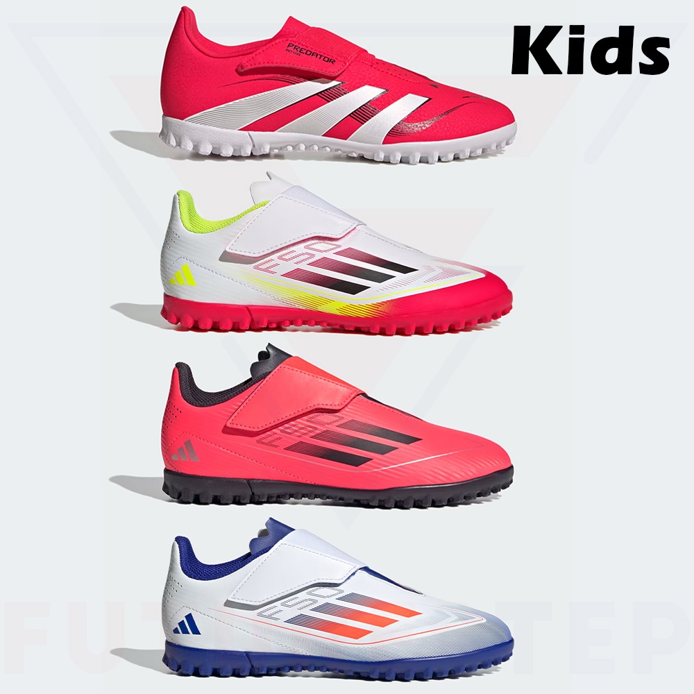 รองเท้าฟุตบอลร้อยปุ่มเด็ก ไร้เชือกสายรัดหนามเตย adidas Predator /F50 Club Velcro TF J พื้น Turf สำหร