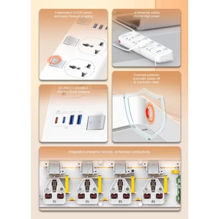 LDNIO SC4408C/CS4408ปลั๊กไฟ ปลั๊กสามตา 4 ช่อง/USB 4 พอต 2500W สายยาว 2 เมตร