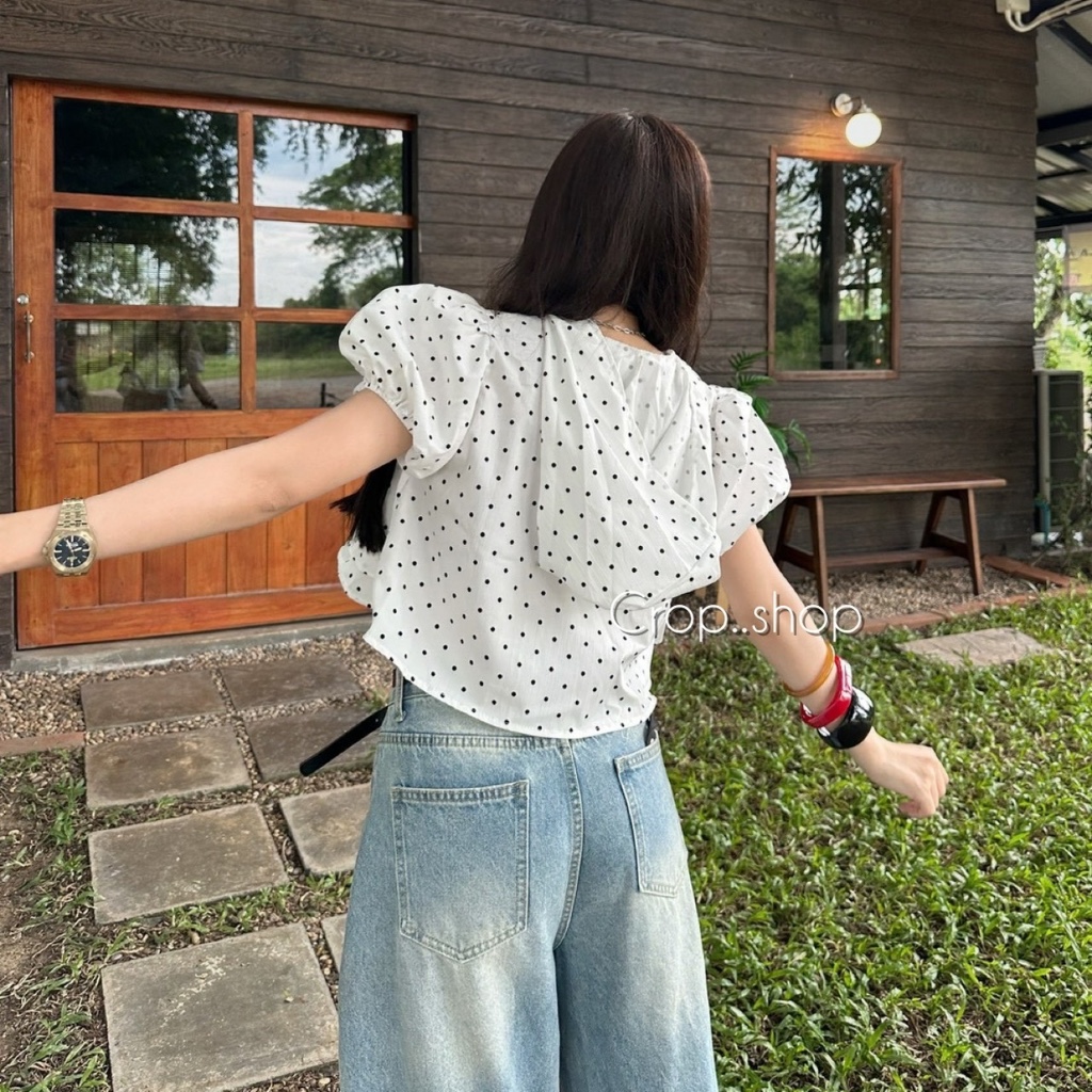 crop..shop เสื้อลายจุด เเขนตุ๊กตา มีฮู้ดใช่ได้จริง เชือกสวยผูกได้จริง งานเดียวคุ้มค่ามาก สวยสุดๆ รูปที่ 5