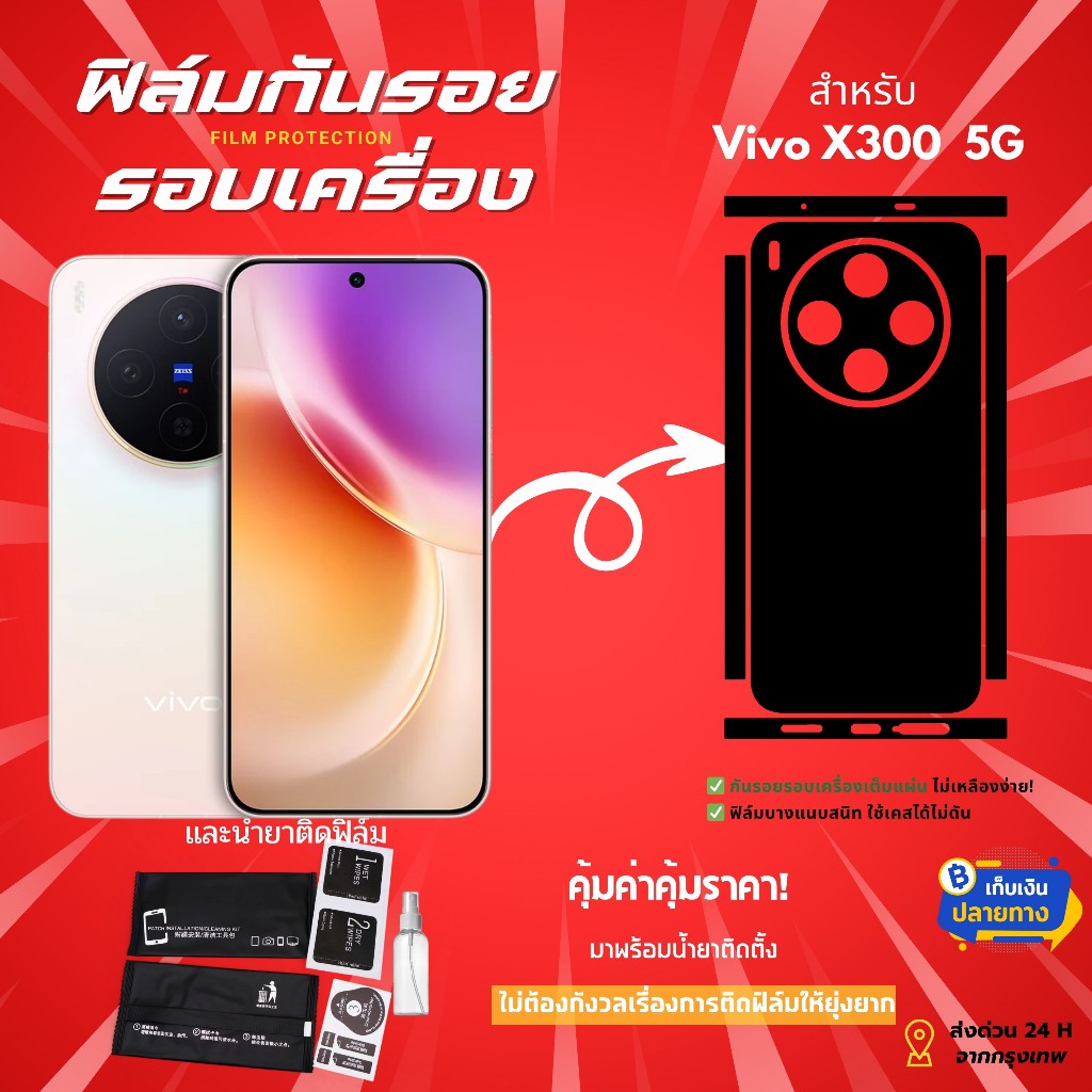 ฟิล์มกันรอยด้านหลังและขอบข้าง Vivo X300 5G | ครอบคลุม 360° กันรอยทุกมุมแบบพรีเมียม