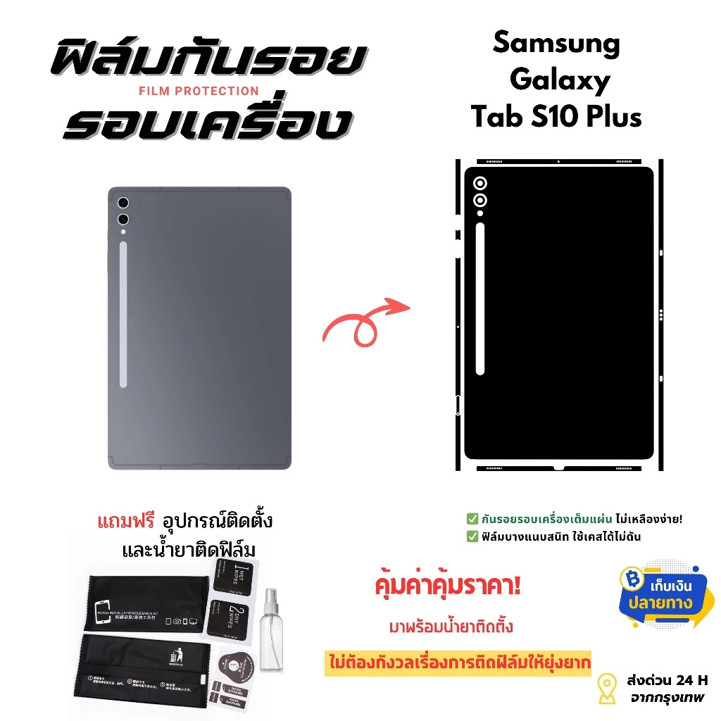 ฟิล์มกันรอยด้านหลังและขอบข้าง Samsung Galaxy Tab S10+ ฟิล์มบางเฉียบ ไม่อมความร้อน ติดแน่น ไม่ดีดขอบ