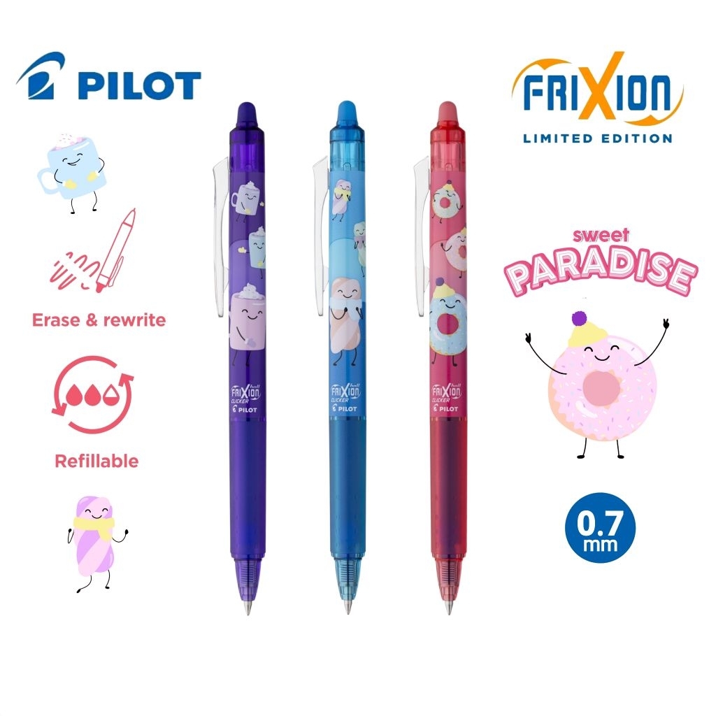 Pilot ปากกาเจลลบได้ FriXion Ball Clicker Sweet Paradise ขนาด 0.7 มม. หมึกน้ำเงิน รุ่นลิมิเต็ด "ธีมขนมหวาน"