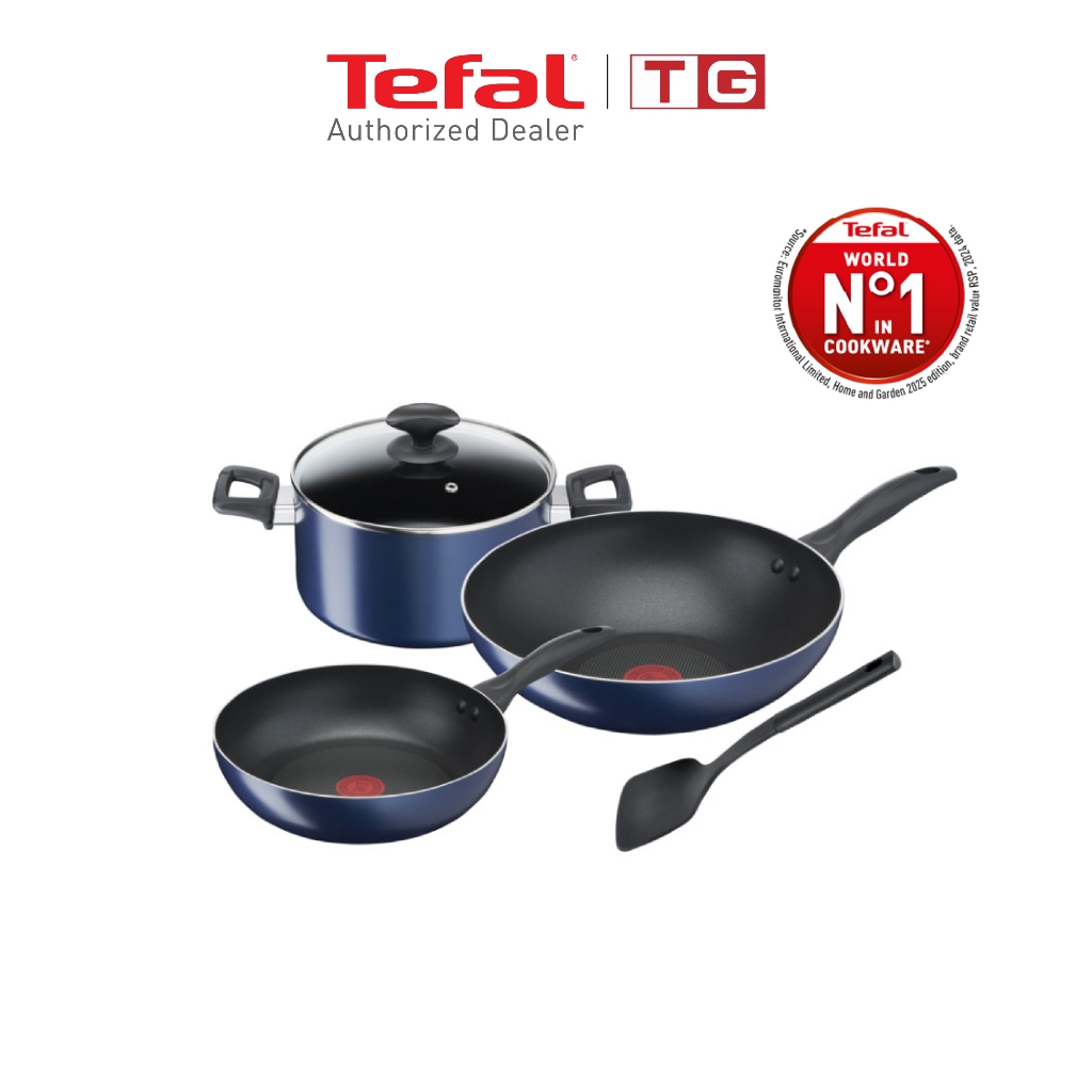 Tefal เซ็ตเครื่องครัว 5 ชิ้น สีน้ำเงิน Clear Cook รุ่น B266S595 รับประกันศูนย์ 2ปี