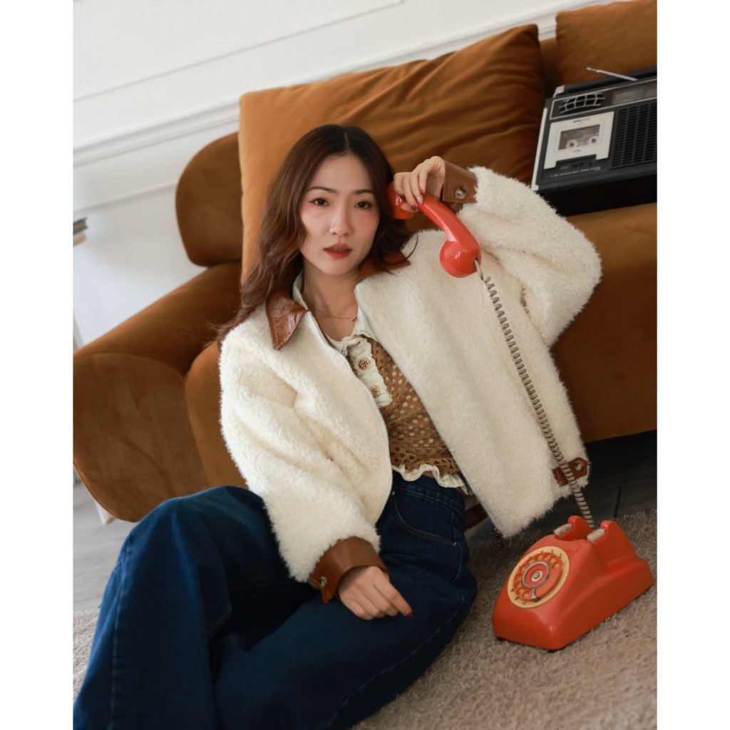 Flower brown Teddy jacket เสื้อแจ็คเก็ตขนฟู มีบุซับด้านใน