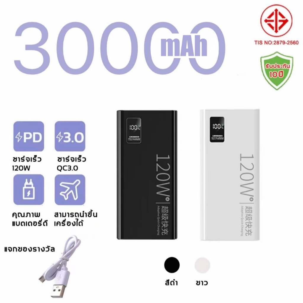 [รุ่นใหม่ล่าสุดปี 2025] [ของแท้ 100%] พาวเวอร์แบงค์ความจุ 30000mAh แท้ 100% พาวเวอร์แบงค์ แบตสำรอง รองรับการชาร์จเร็ว Qu