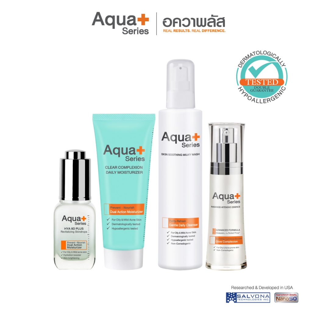 (ส่งฟรี) Aqua+ Series HYA 8D Serum & Clear Complexion & Milky Wash & Radiance Essence