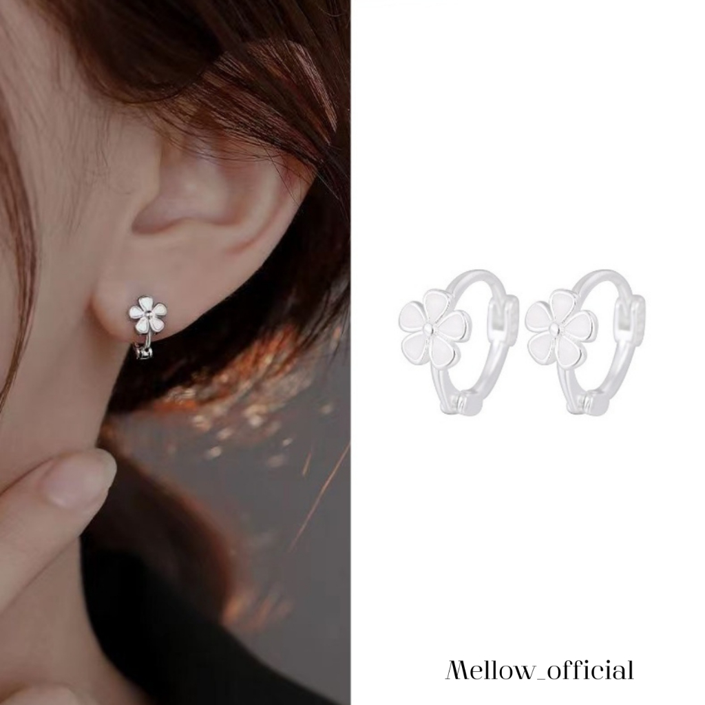 ต่างหูเงิน925 ห่วงดอกไม้เคลือบขาว ใส่แล้วหน้าหวาน น่ารักละมุน ชาวคิ้วต้องมี RA7 Mellow
