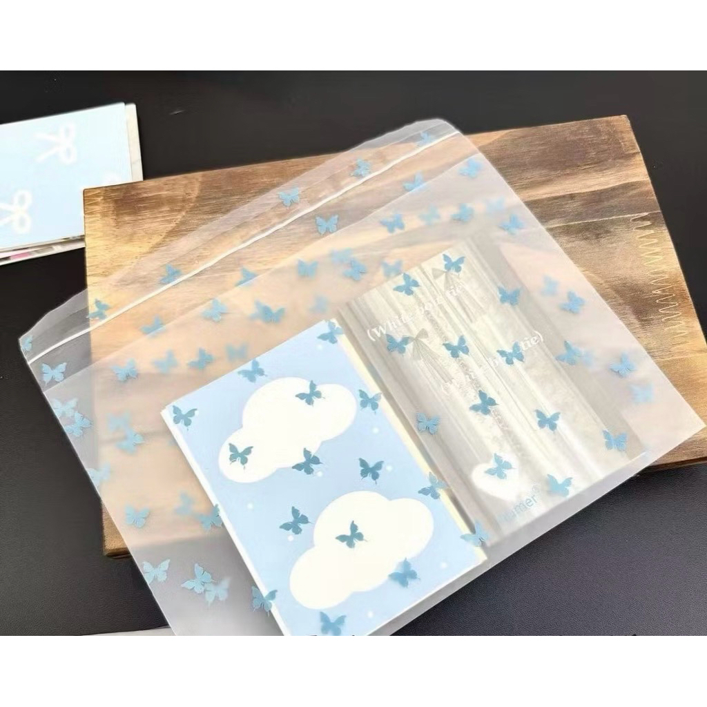 ✨🩵พร้อมส่ง!ถุงฝากาวสีขุ่น แพค10ชิ้น ลายเาวสีเทา ผีเสื้อ สีฟ้า ขนาดใหญ่14*20cm ใส่โปสการ์ด - รูปที่ 2
