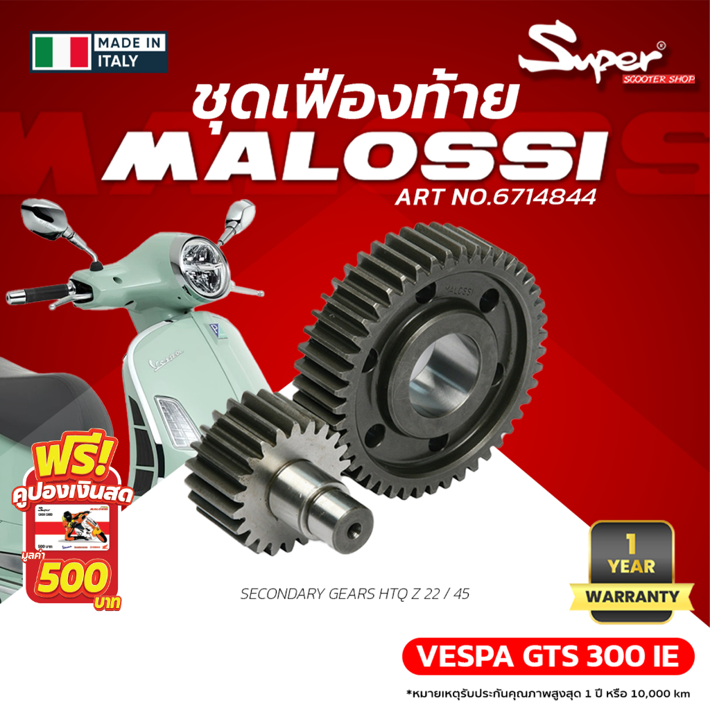 ชุดเฟืองท้าย  MALOSSI  สำหรับรุ่น GTS 300 IE  ART NO : 6714844