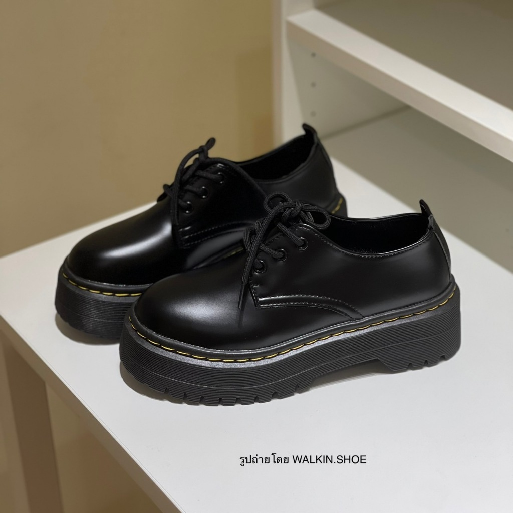 (พร้อมส่งจากไทย) รองเท้าคัทชูหนังสีดำ พื้นสูง 4.5 ซม. รุ่น JK by walkin.shoe