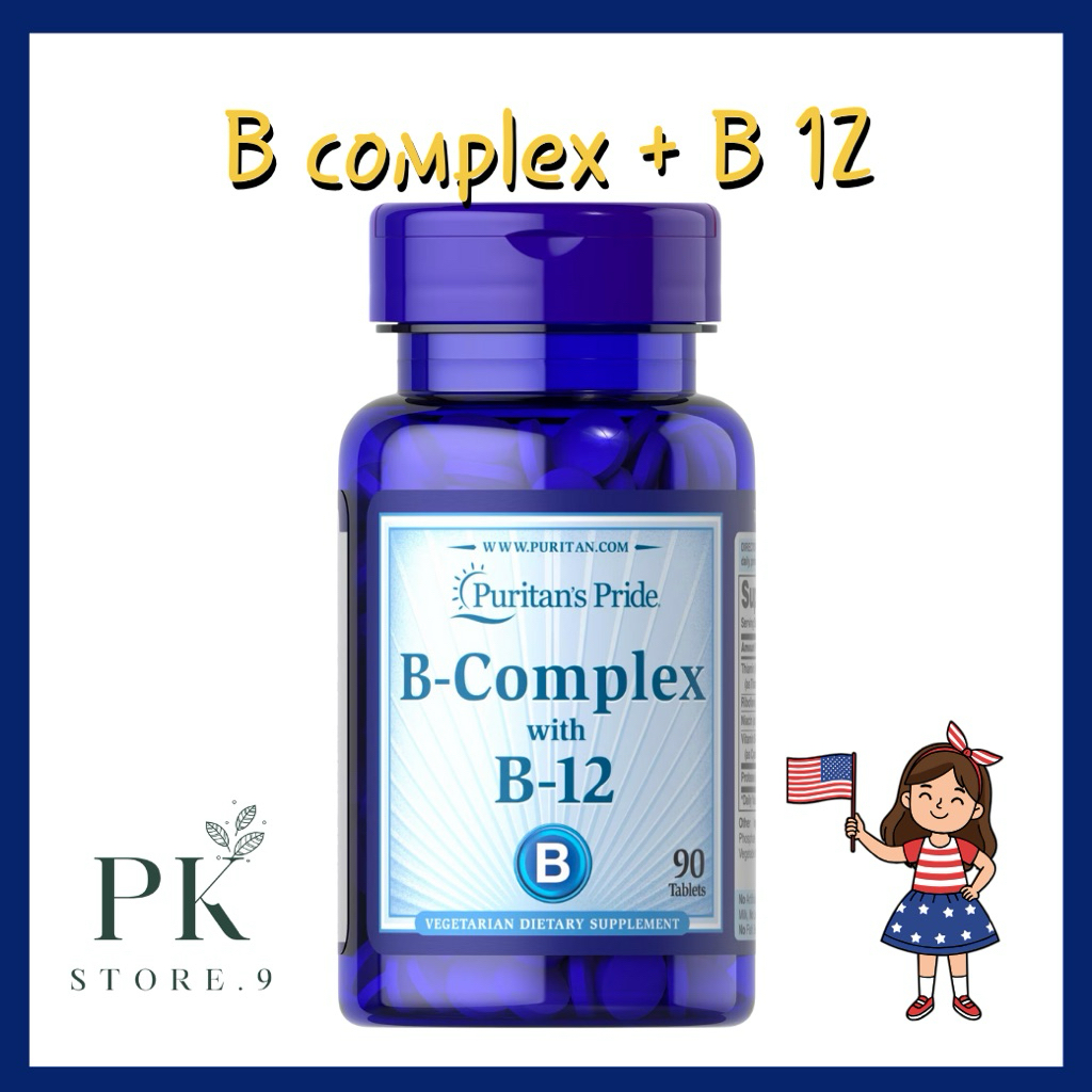 บีรวม+บี12 Vitamin B-Complex and Vitamin B-12 90 Tablets Puritan's Pride