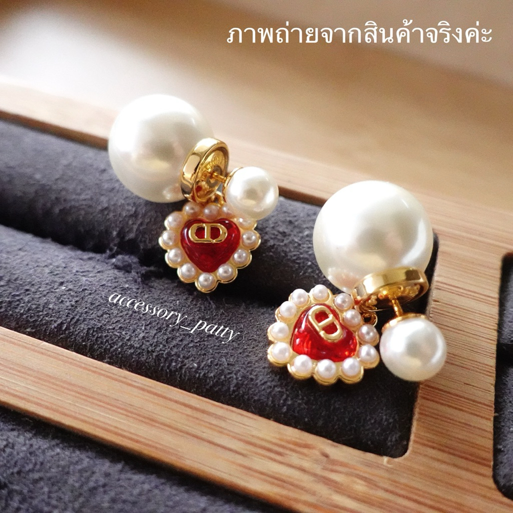 ♥️ต่างหูมุกก้านเงิน รุ่นD/56 จี้หัวใจสีแดงล้อมมุก สวยมากๆค่ะ งานสวยเป๊ะสุดค่ะ✨