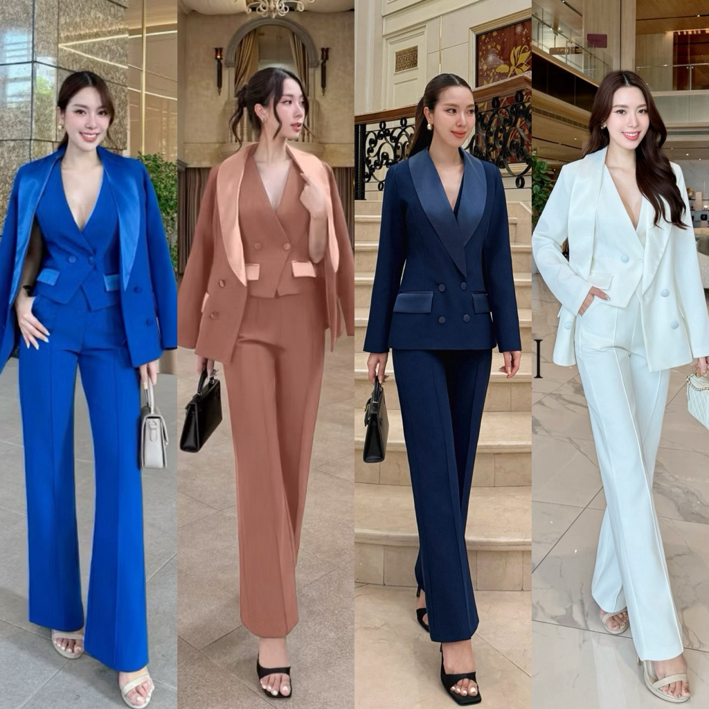 NABI•สวยหรูดูแพงลุคCEO ติดแกลม ติดลัคชู  ต้อง Set 3 ชิ้น ผ้าดีงาม มี4สี