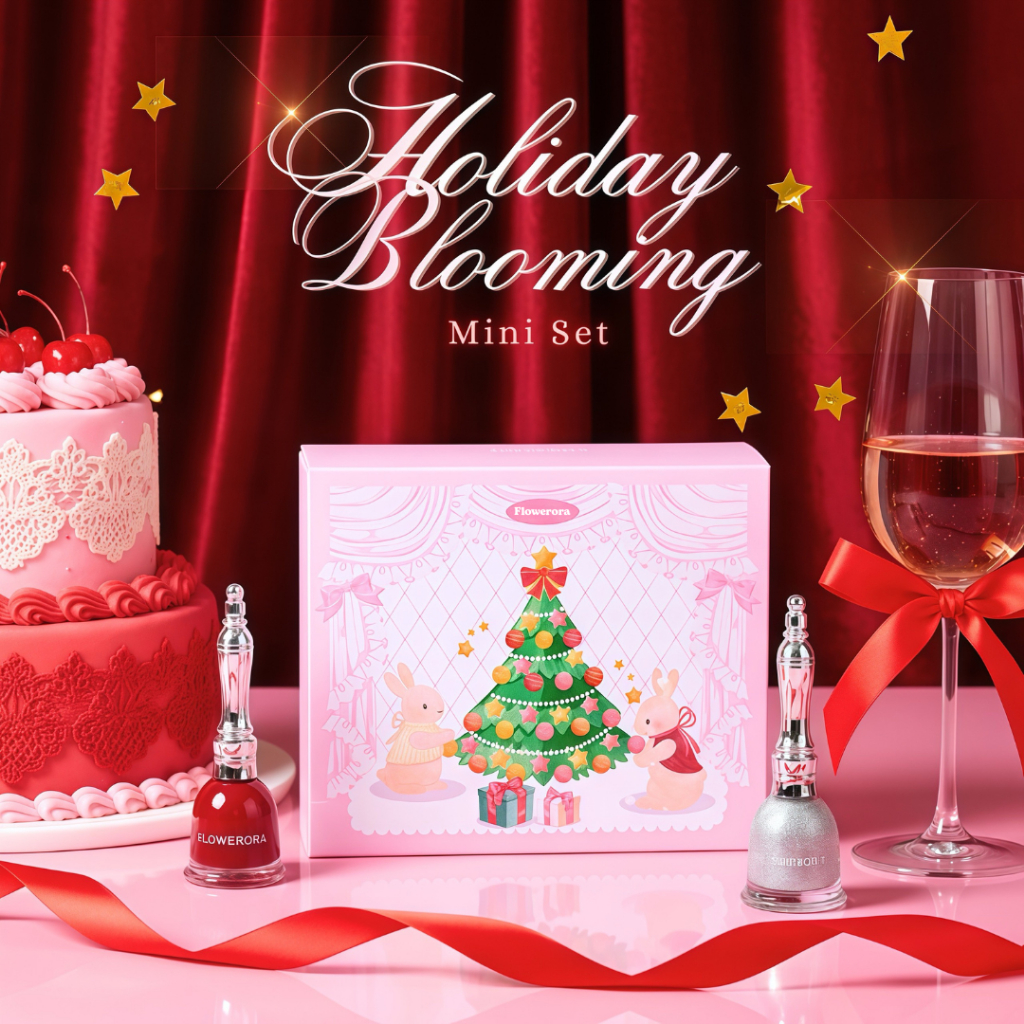 [MINI SET] FLOWERORA 🎁 Holiday Blooming Gift | มินิเซตสีทาเล็บ 3 เฉดสี พร้อมของขวัญพิเศษ Gift Charm ในกล่อง