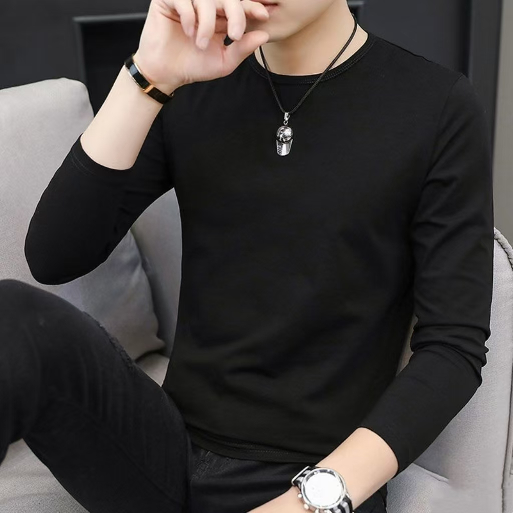 MSshop พร้อมส่ง เสื้อยืดคอกลมแขนยาวสีล้วน เสื้อยืดสีดำใส่ได้ทั้งชายและหญิง – โปรปัง