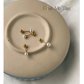 ต่างหูจิวสแตนเลสแท้ สไตล์มินิมอล Minimal จิวมุก แบบติดหู รุ่น Pearl Earrings Givemethat