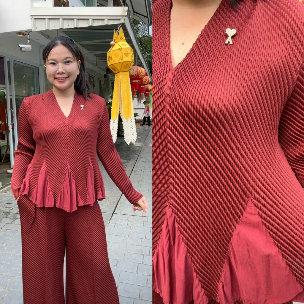 PleatByNisa A825 (เฉพาะเสื้อ) อัดพลีทผ้าพรีเมียม เนื้อผ้าคุณภาพ Polyester100%