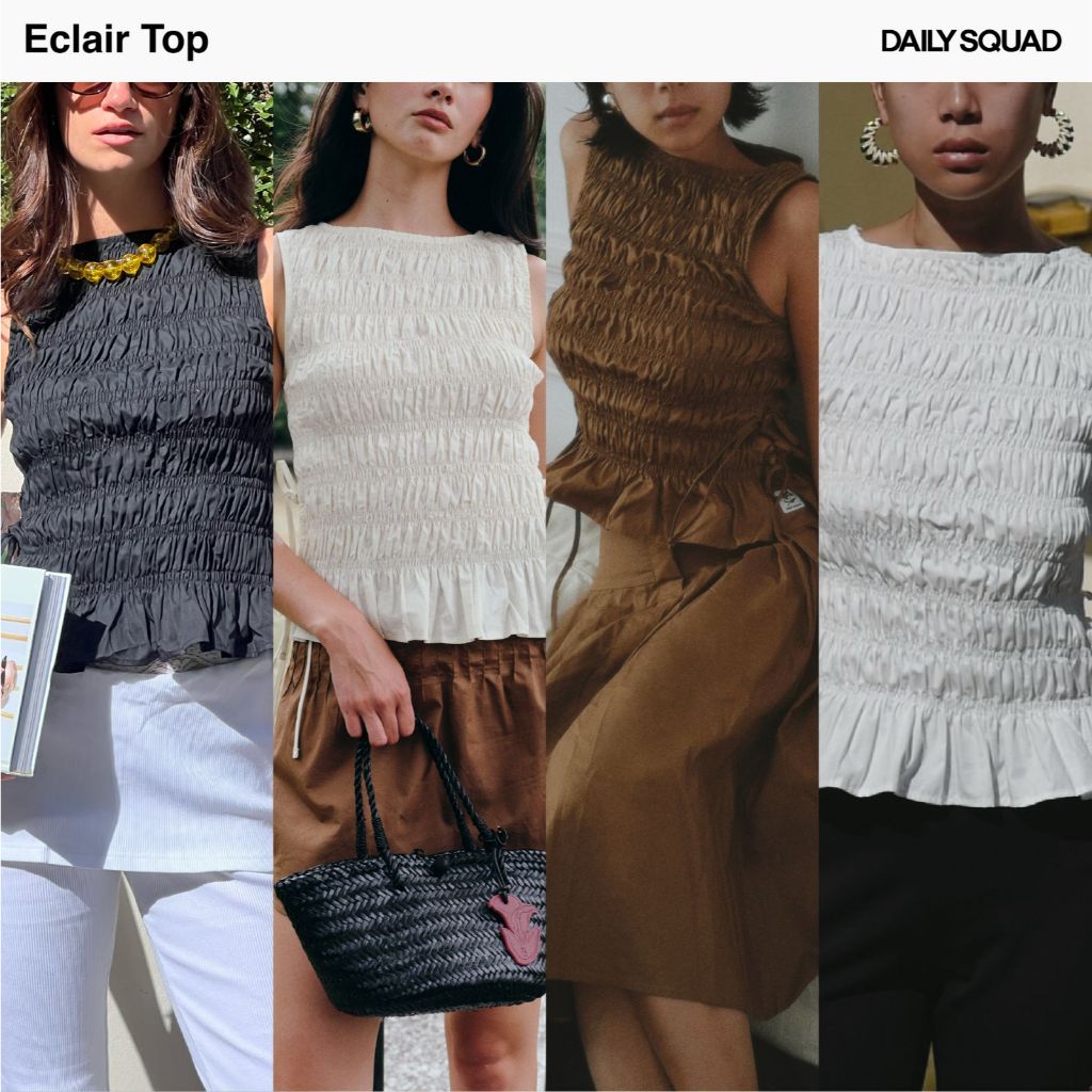 DAILY SQUAD Eclair Top ออกแบบด้วยผ้าที่จับจีบอย่างประณีตและการรูดที่ละเอียดอ่อน Elcare Top โอบรับสรีระด้วยโครงร่างที่นุ่