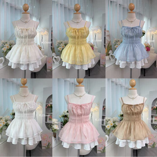 อก28-42เสื้อสายเดี่ยวผูกหน้าระบายช่วงเอว ใส่แล้วดูเอวคอด ช่วยพรางหุ่น สาวอวบใส่ได้อกถึง44 เสื้อผ้าผู้หญิง