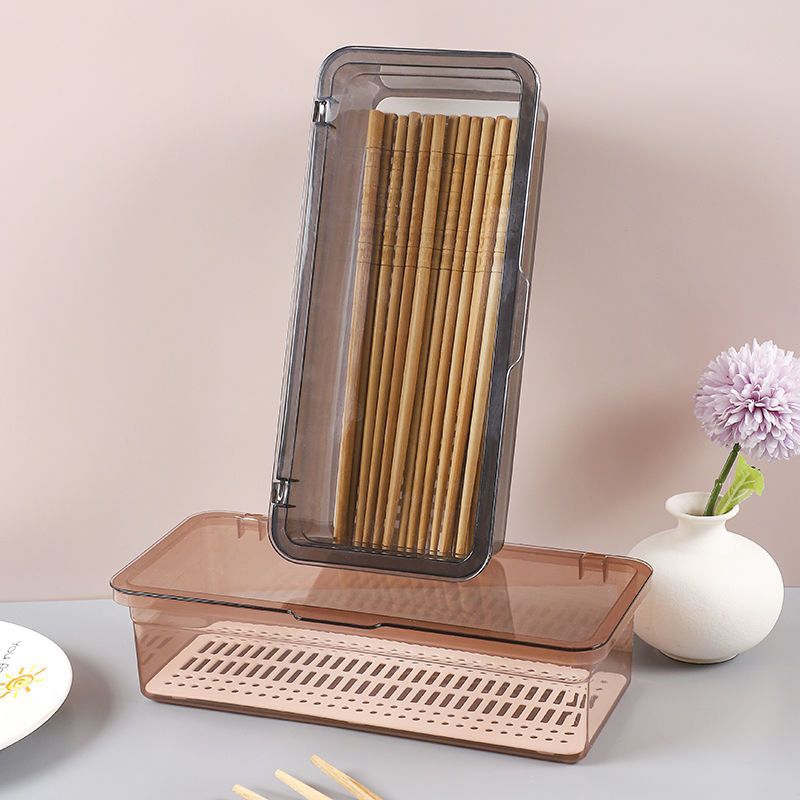 ลิดี้กล่องตะเกียบ ที่ใส่ตะเกียบพลาสติกทนทาน กันฝุ่น วางซ้อนกันได้ ระบายน้ํา มีถาดรองด้านใน  ที่เก็บช้อนส้อม - รูปที่ 6