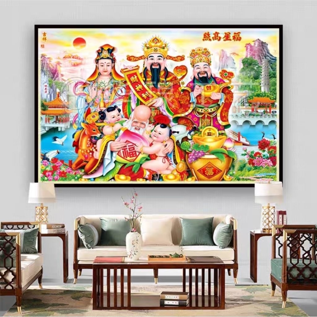 E341 รวมเทพเจ้าจีนTyชุดปักครอสติช11CT พิมพ์ลาย งานฝีมือDIY