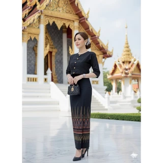 ผ้าถุงสีดำ ผ้าฝ้ายพิมพ์ลายเย็บสำเร็จแบบเชือกผูกเอว ลายสวยๆใส่ทำงาน ใส่ออกงานไว้ทุกข์ได้ค่ะ