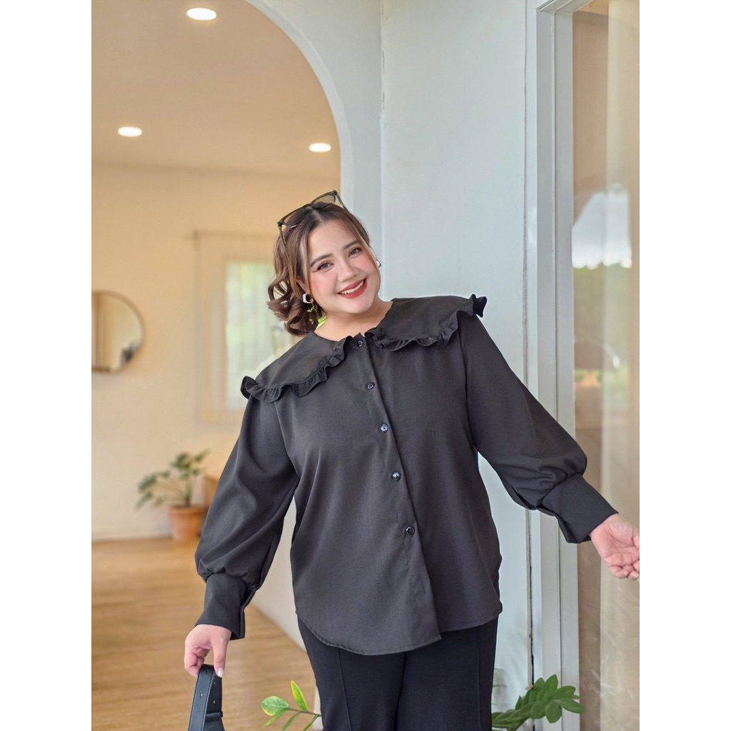 |ส่งด่วน/พร้อมส่ง| เสื้อเชิ้ตปกคอบัวแต่งระบาย Bigsize อก 40-62+ (PT)