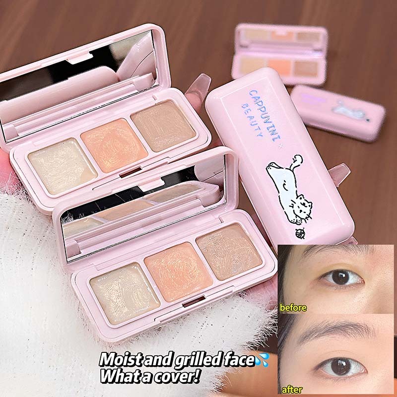 Cappuvini Concealer คอนซีลเลอร์ 3 in 1 ครีมปกปิดจุดดำ ปกติเรียบเนียน มี 3 สีในตลับเดียว -- CP375
