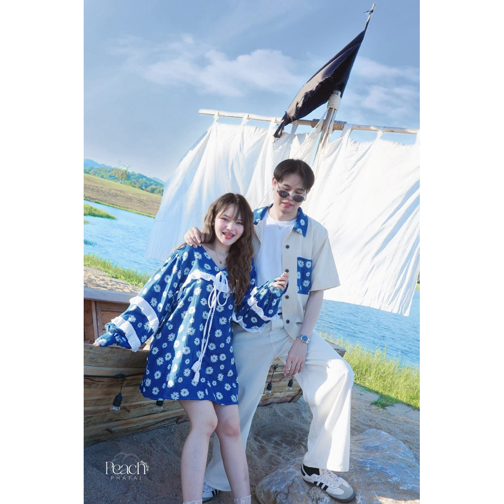 งานชุดคู่กดแยกชิ้นผ้าม่อฮ่อมสาลู เนื้อนุ่ม สไตล์โบฮีเมียน