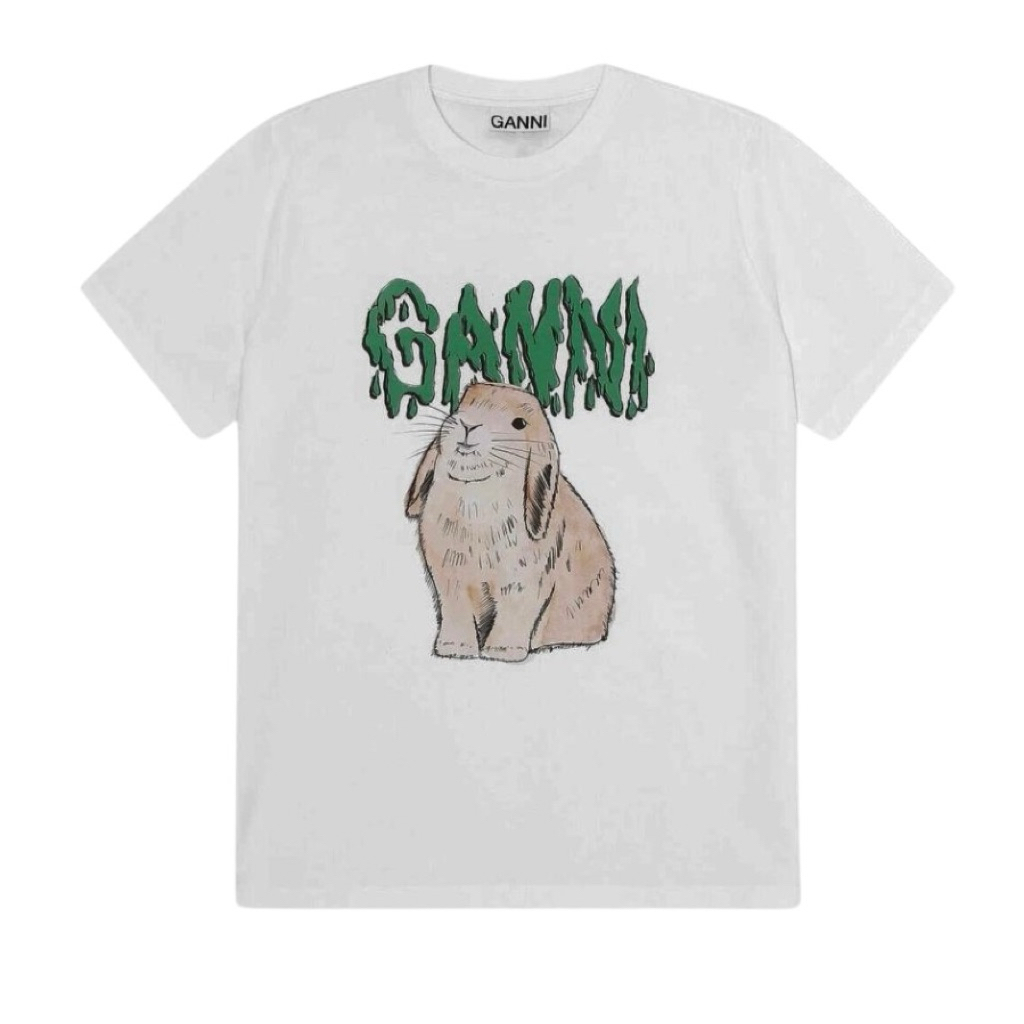 พร้อมส่ง‼️ Ganni White Relaxed Jersey Bunny T-shirt size M