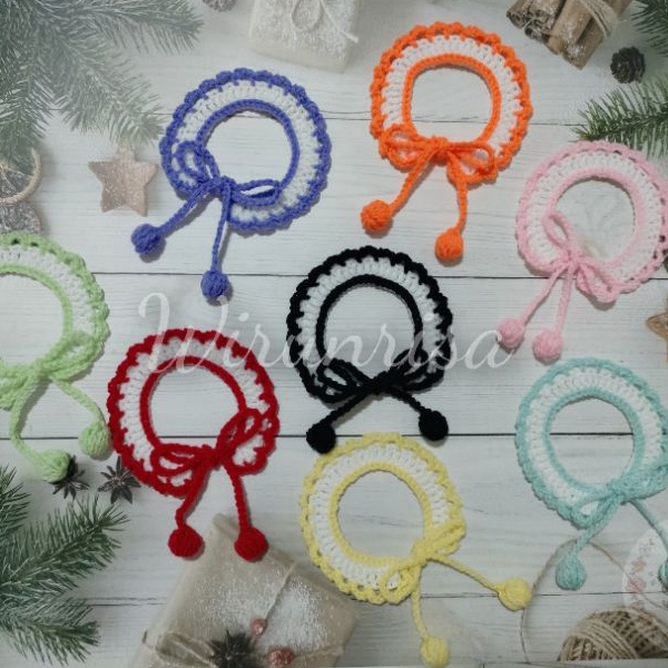 (พร้อมส่ง) ปลอกคอแมว🎀PET COLLAR รุ่น Colorful ปลอกคอสัตว์เลี้ยง ปลอกคอไหมพรม ถักโครเชต์ Handmade100%