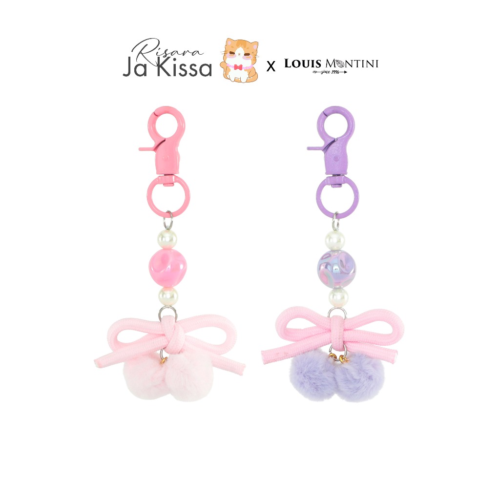 Louis Montini (Keychain) พวงกุญแจห้อยกระเป๋า โบว์เชือกพาสเทล พร้อมพอมพอมฟู KCPB010