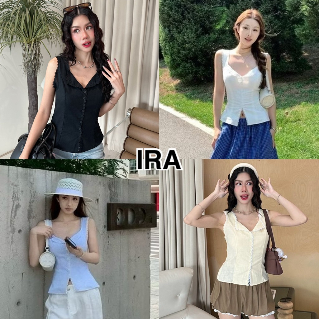 BY IRA Joy Top เสื้อกั๊กสายเดี่ยวกระดุมหน้า ผูกโบว์หลัง  แต่งลูกไม้ งานน่ารัก
