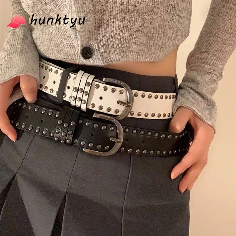 COD💕เข็มขัด y2k สไตล์อเมริกัน ฮิปฮอป เข็มขัดหนังคาดเอว ย้อนยุค พังก์ เข็มขัด หมุดย้ำ