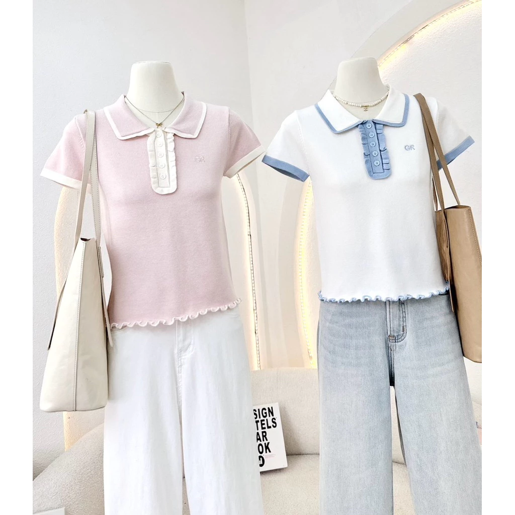 WA YA เสื้อคอปกกระดุมหน้า แต่งระบายกระดุม 💞