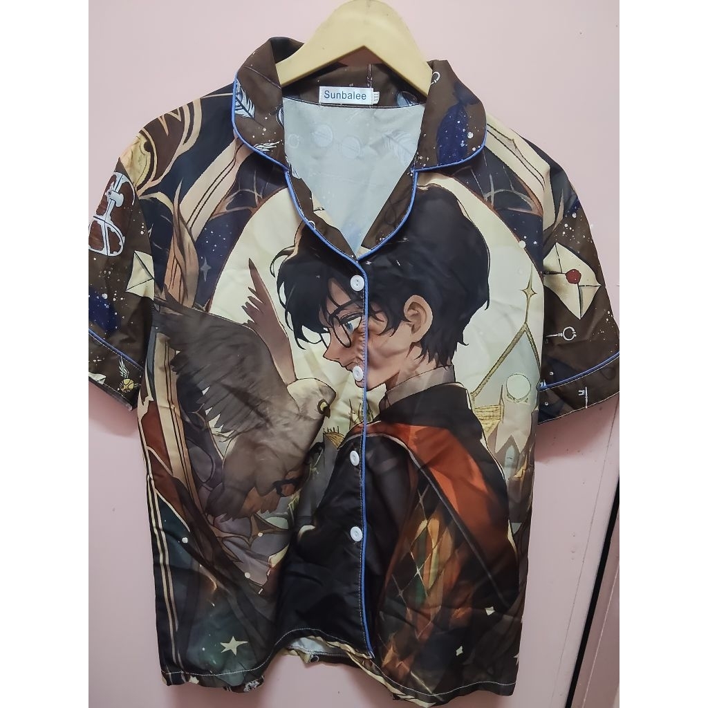 🍒 ถ743(ข59)ส13เสื้อเชิ้ตลายพิมพ์งานป้ายคอปกผ้าซาตินลินนินใส่เดินเลใส่นอนชิๆๆรอบอก:43"รอบเอว:"เสื้อยา