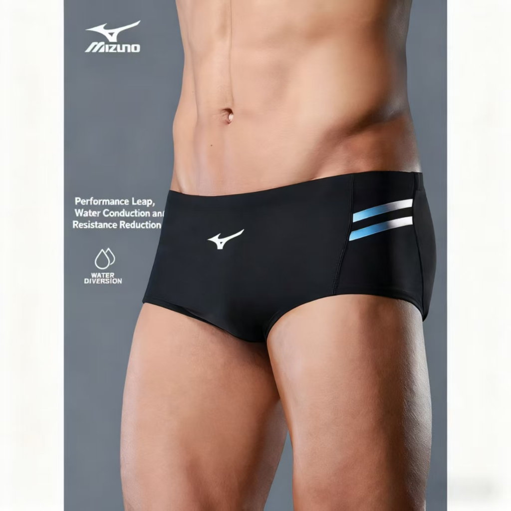 ชุดว่ายน้ำบ็อกเซอร์สำหรับผู้ชาย Mizuno กางเกงว่ายน้ำทนคลอรีนสำหรับผู้ใหญ่ แบบหลวม แห้งเร็ว ทรงสามเหล