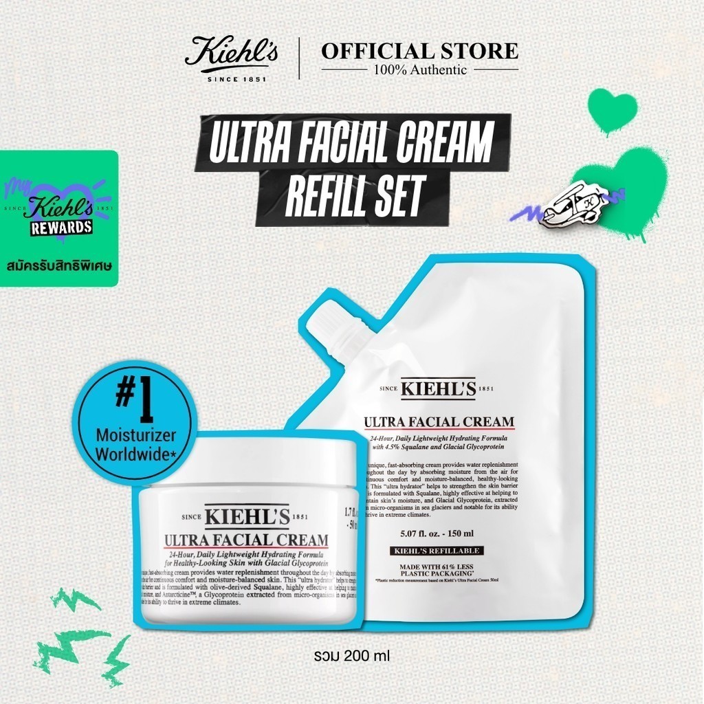 [Refill Set] KIEHL'S ULTRA FACIAL CREAM 50ML & ULTRA FACIAL CREAM REFILL POUCH 150ML มอยเจอร์ไรเซอร์