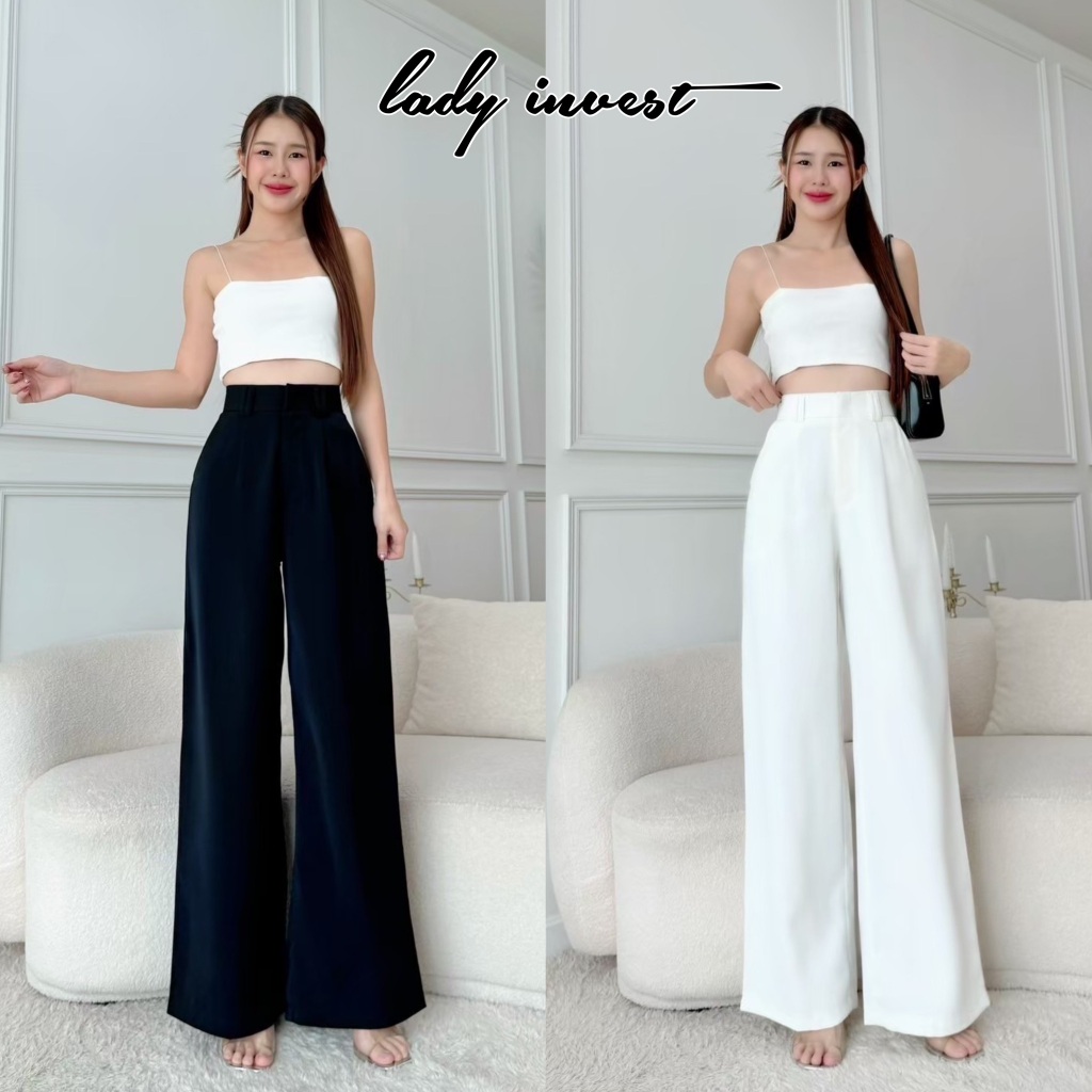 Lady Cassic Pants กระบอก42นิ้ว ทรงกระบอกใหญ่ ผ้าลินลี่พรีเมี่ยม ผ้าทิ้งตัวดี กางเกงขายาวผู้หญิง สีดำ ใส่ทำงาน LT04