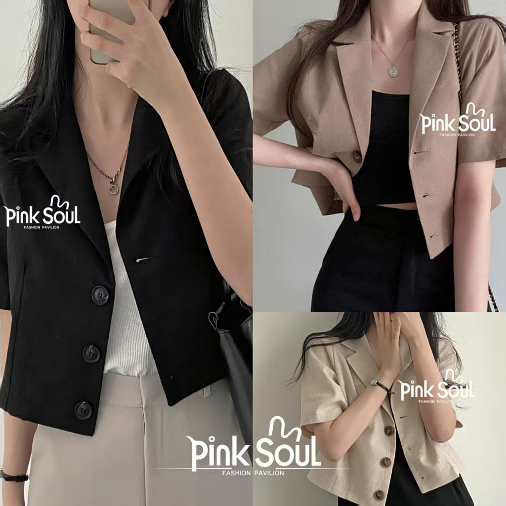 Kaekai พร้อมส่ง เสื้อคลุม แขนสั้น คอปก แต่งดีไซน์กระดุม สไตล์ลำลอง แนวเกาหลี ผ้าคอตตอน ใส่สบายมาก ทรงสวยสุดๆ