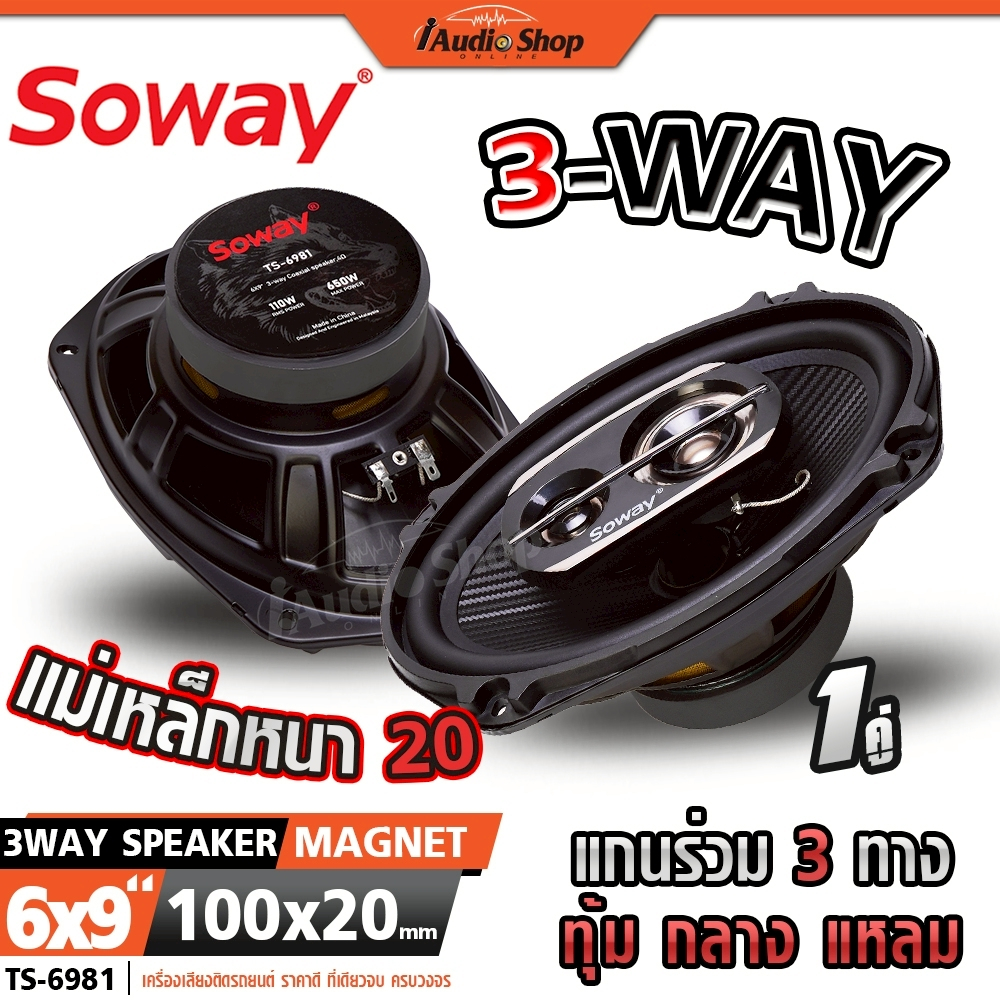 SOWAY ลำโพงแกนร่วม แกนร่วม ดอกลำโพง 6x9นิ้ว 3ทาง แม่เหล็กหนา20mm. ลำโพงDIY TS-6981 iaudioshop