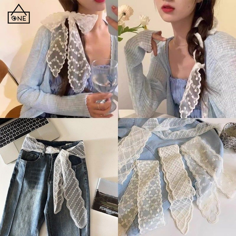 COD❤️เครื่องประดับผมผ้าพันคอผ้าไหมลูกไม้มัลติฟังก์ชั่นสไตล์เกาหลีหวานเครื่องประดับแฟชั่น-a.one