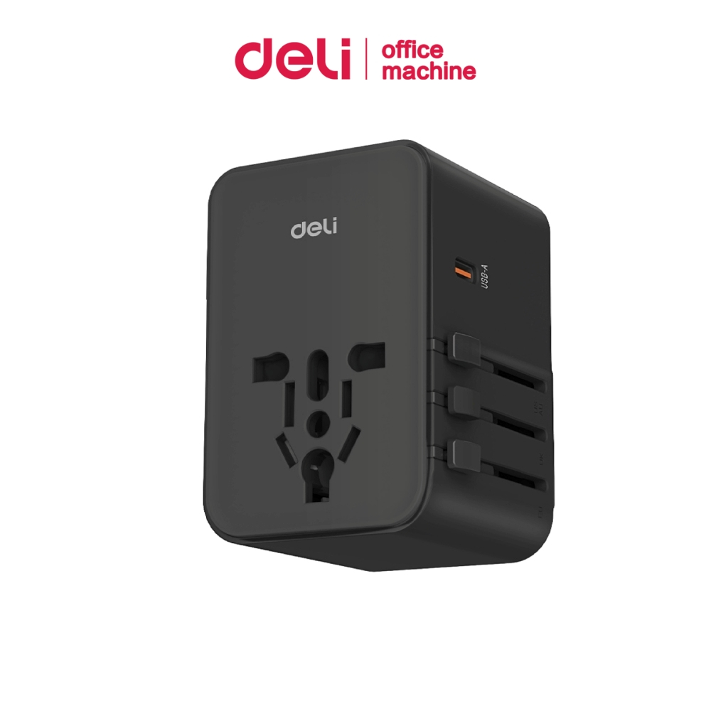 Deli ปลั๊กแปลง ชาร์จเร็ว USB TypeC หัวแปลงปลั๊ก หัวชาร์จต่างประเทศ ใช้ได้หลายประเทศ Travel Adapter