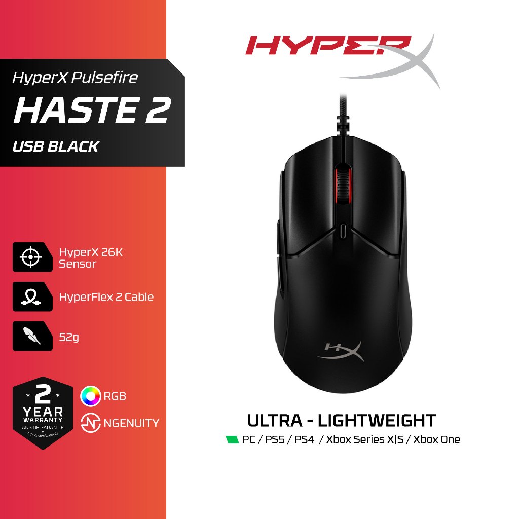 HyperX เมาส์มีสาย รุ่น Pulsefire Haste 2 Gaming Mouse Black / White