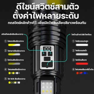 ไฟฉาย LED ไฟฉายแรงสูง ไฟฉายพกพา ซูมได้ 12000lmป รับแสงได้ 9 ระดับ กันน้ำ สามารถชาร์จโทรศัพท์ได้ flashlight